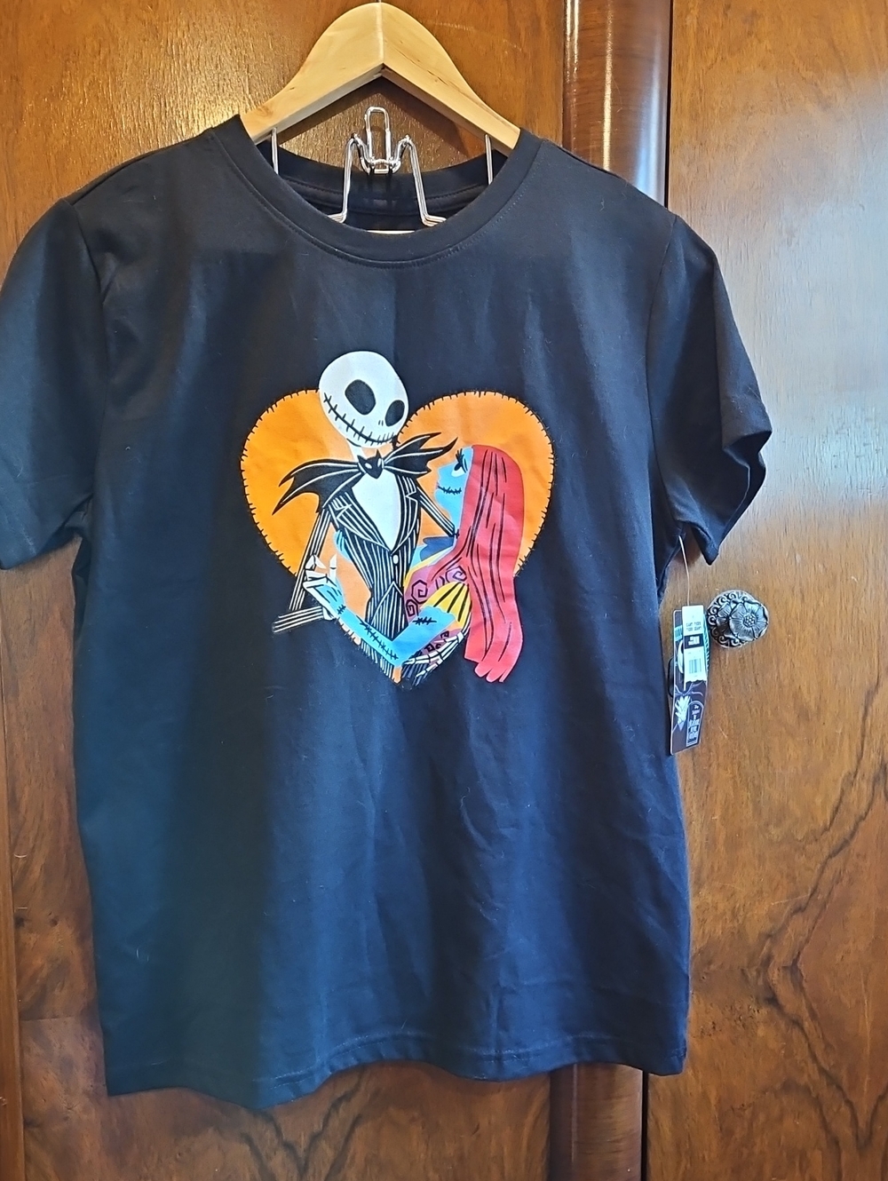 Disney Black Tee with Jack Skellington & Sally Heart Graphic - Size M